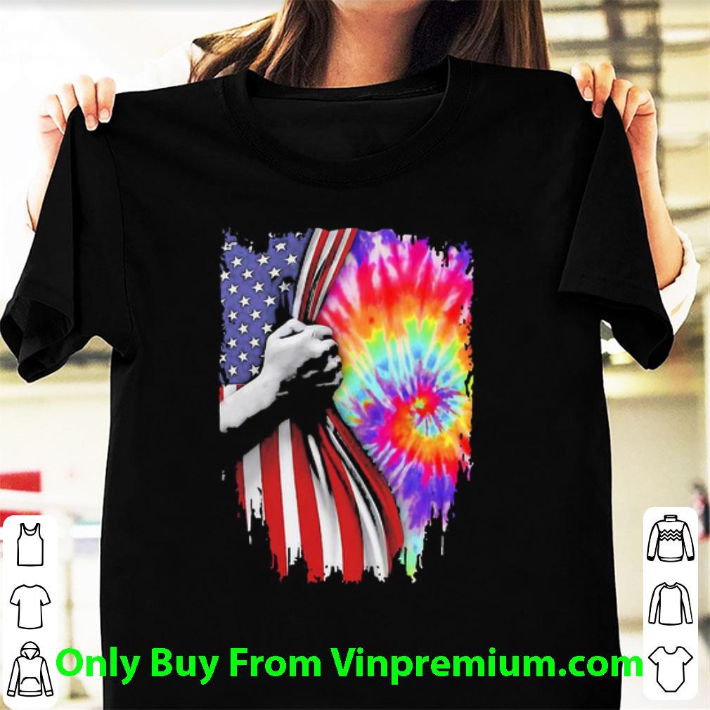 Premium Hand Black Lives Matter American Flag And Hippie Tie Dye shirt