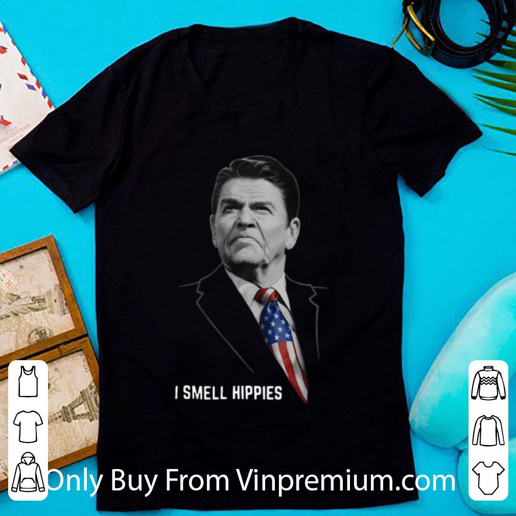 Top Ronald Reagan American Flag I Smell Hippies shirt
