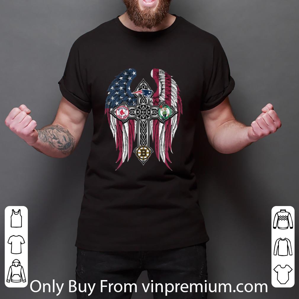 Nice Cross Wings New England Patriots Boston Bruins Red Sox Celtics shirt