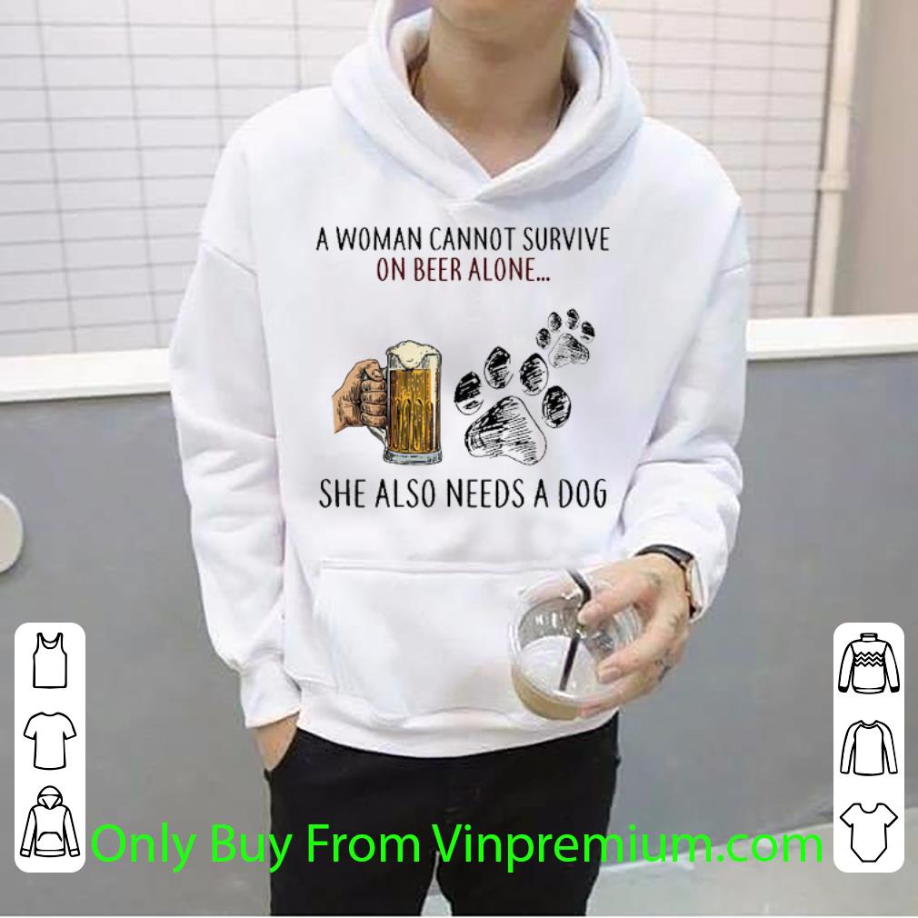 e8b7b046 nice a woman cannot survive on beer alone she also needs a dog paw shirt 4 - Nice A Woman Cannot Survive On Beer Alone She Also Needs A Dog Paw shirt