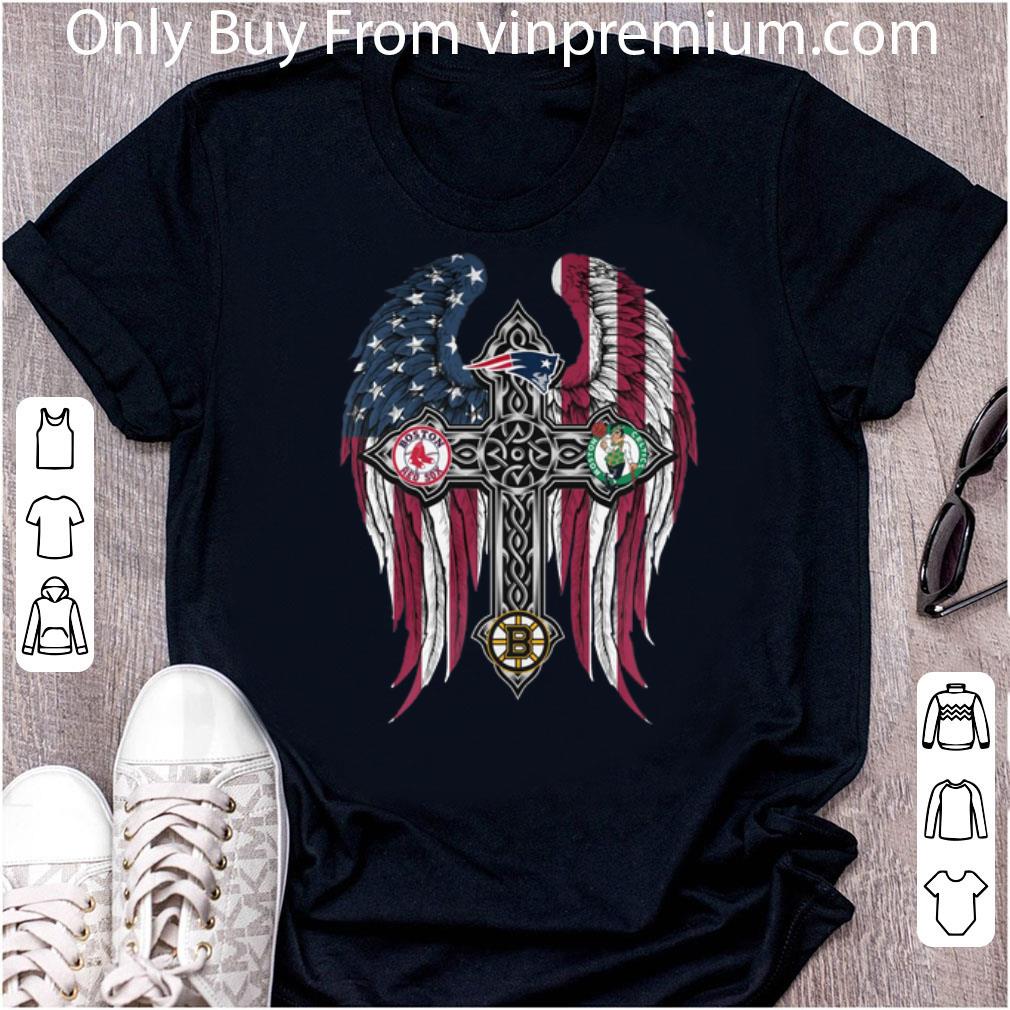 Nice Cross Wings New England Patriots Boston Bruins Red Sox Celtics shirt