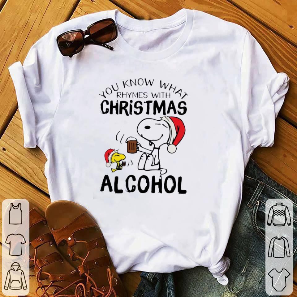 Premium Snoopy And Woodstock You Know What Rhymes With Christmas Alcohol Sweater shirt