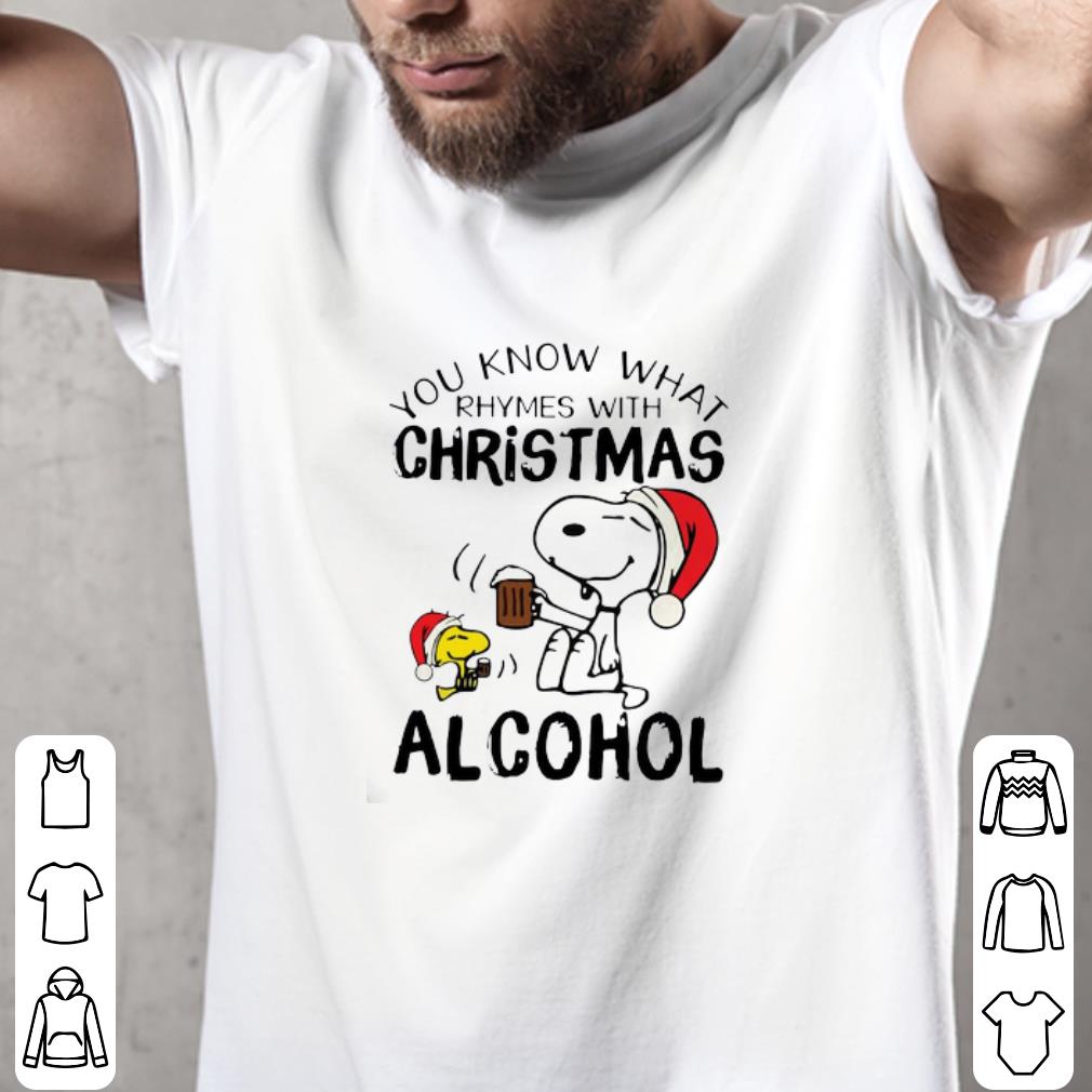 Premium Snoopy And Woodstock You Know What Rhymes With Christmas Alcohol Sweater shirt