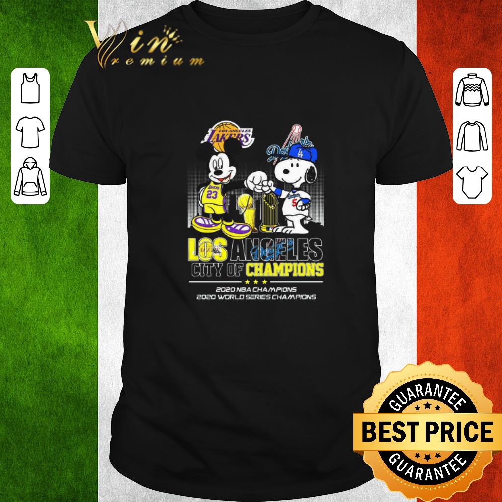 Original Mickey Mouse Los Angeles Lakers And Snoopy Los Angeles Dodgers City Of Champions 2020 Nba Champions shirt