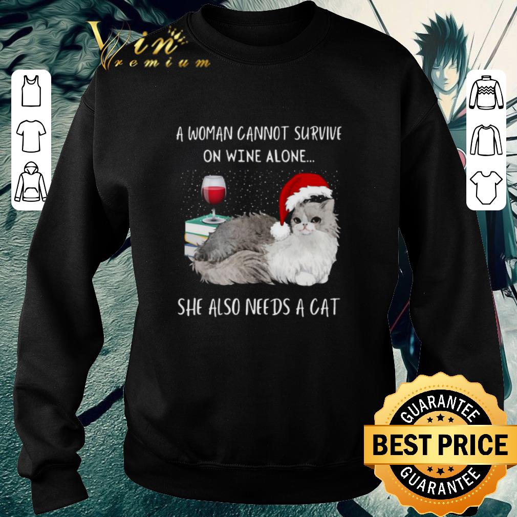 450e4ab2 top a woman cannot survive on wine alone she also needs a cat christmas shirt 4 - Top A Woman Cannot Survive On Wine Alone She Also Needs A Cat Christmas shirt