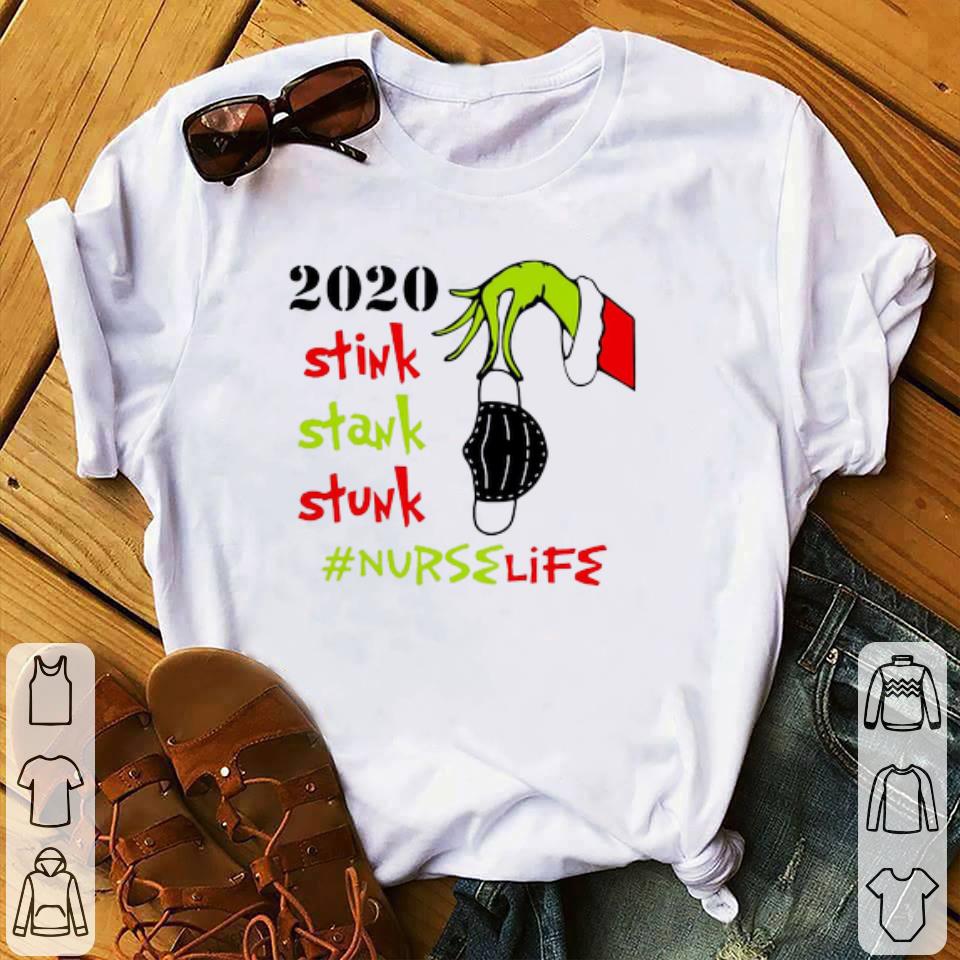 Official 2020 Stink Stank Stunk Nurse Life Grinch Hand Holding Face Mask Sweater shirt