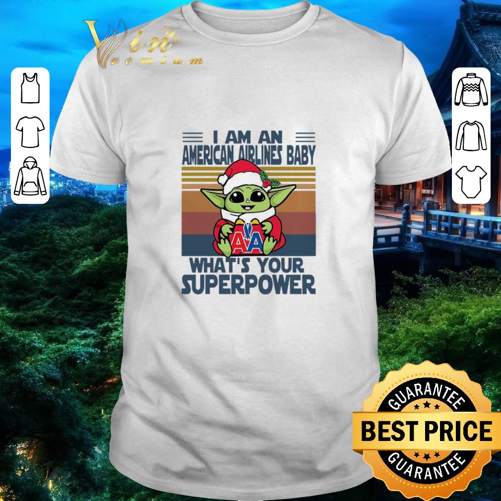 Official Baby Yoda Santa Hug American Airlines What’s Your Superpower Vintage Retro Christmas Sweater shirt