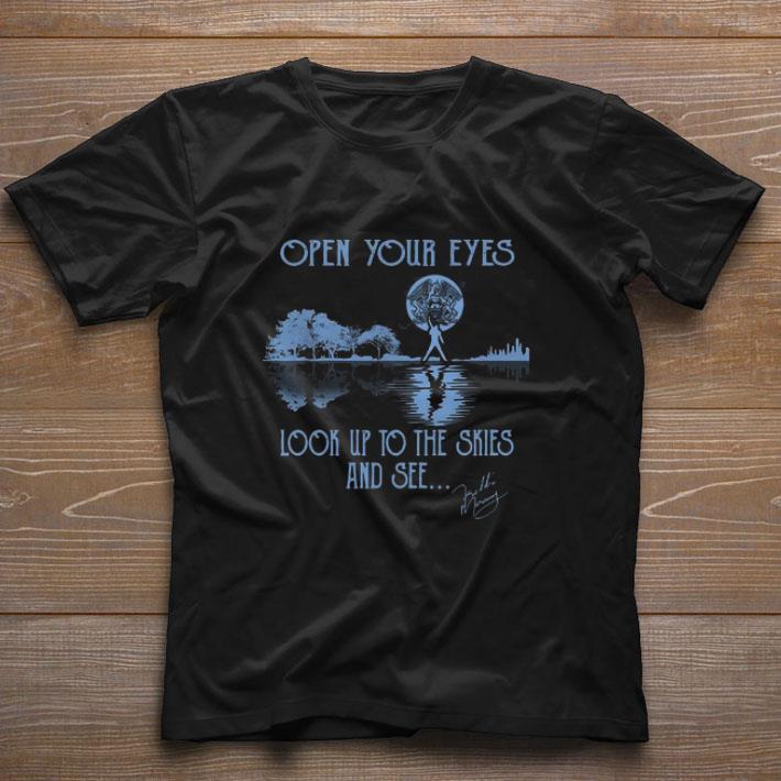 Awesome Open Your Eyes Look Up To The Skies And See Guitar Lake Freddie Mercury Signature shirt