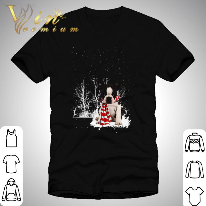 Funny Boston Terrier Snow Scarf Christmas shirt