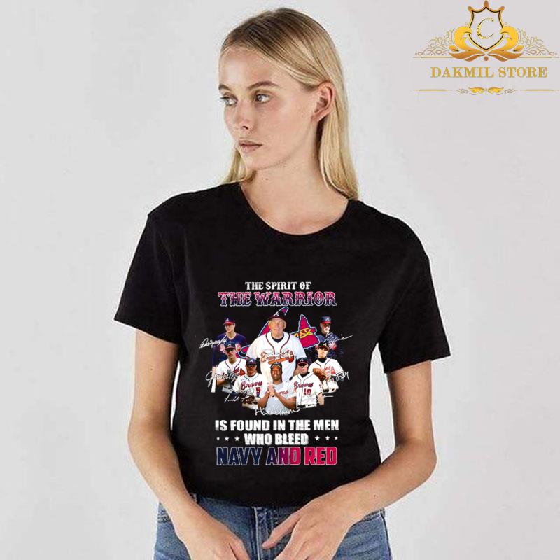 Atlanta Braves The Spirit Of The Warrior Is Found In The Men Who Bleed Navy And Red Signatures Shirt (3) Atlanta Braves The Spirit Of The Warrior Is Found In The Men Who Bleed Navy And Red Signatures Shirt (3)
