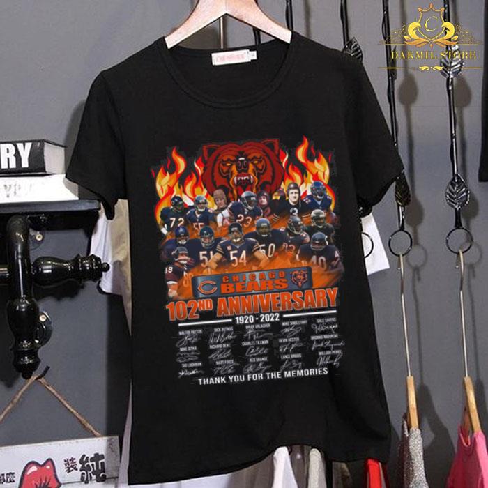 Chicago Bears 102nd anniversary 1920 2022 thank you for the memories signatures T-shirt Chicago Bears 102nd anniversary 1920 2022 thank you for the memories signatures T shirt 1 - Chicago Bears 102nd anniversary 1920 2022 thank you for the memories signatures T-shirt