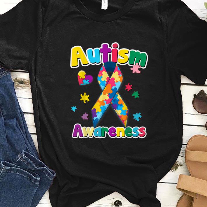 Awesome Ribbon Puzzle Pieces Colors Autism Awareness shirt 1 - Awesome Ribbon Puzzle Pieces Colors Autism Awareness shirt
