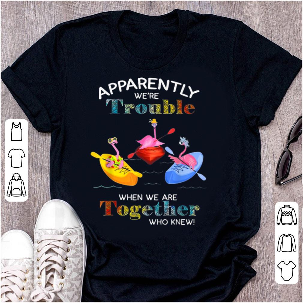 Premium Apparently We re Trouble When We Are Together Who Knew Paddle Canoe Boat Flamingos shirt 1 - Premium Apparently We're Trouble When We Are Together Who Knew Paddle Canoe Boat Flamingos shirt