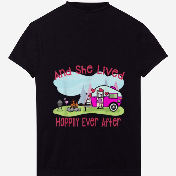 Premium Flamingo And She Lived Happily Ever After Love Camping shirt 1 2 - Premium Flamingo And She Lived Happily Ever After Love Camping shirt