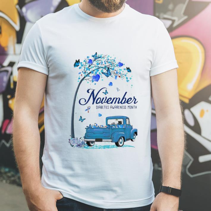 Nice November Diabetes Month Blue Butterfly Ribbon Tree Truck shirt 4 - Nice November Diabetes Month Blue Butterfly Ribbon Tree Truck shirt