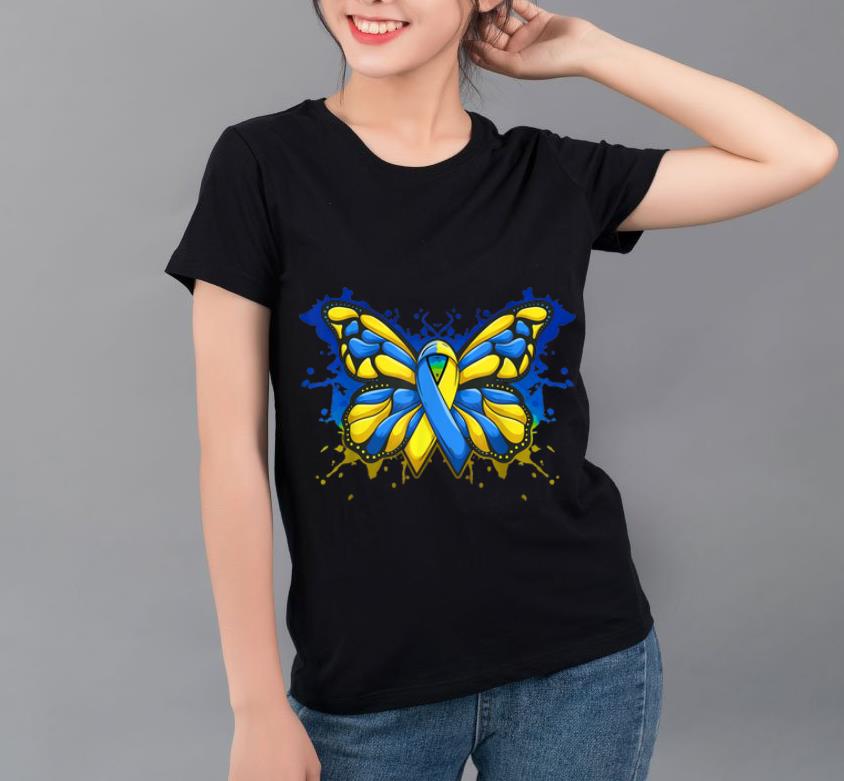 Premium Down Syndrome Awareness Butterfly Blue And Yellow Ribbon shirt 4 - Premium Down Syndrome Awareness Butterfly Blue And Yellow Ribbon shirt