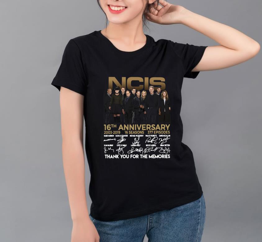 Original NCIS 16th Anniversary 2003 2019 16 Seasons 377 Episodes Thank You For The Memories Signatures shirt 4 - Original NCIS 16th Anniversary 2003 2019 16 Seasons 377 Episodes Thank You For The Memories Signatures shirt
