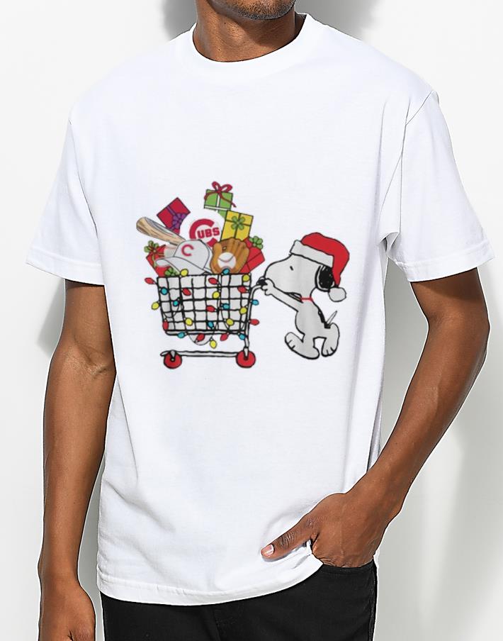 Top Chicago Cubs Snoopy Pushing cart full of Christmas gifts shirt 4 - Top Chicago Cubs Snoopy Pushing cart full of Christmas gifts shirt