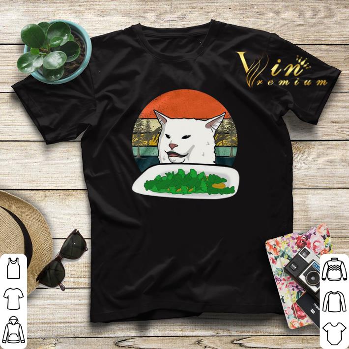 Vintage Woman Yelling Confused white Cat at Dinner shirt Vintage Woman Yelling Confused white Cat at Dinner shirt 4 - Vintage Woman Yelling Confused white Cat at Dinner shirt