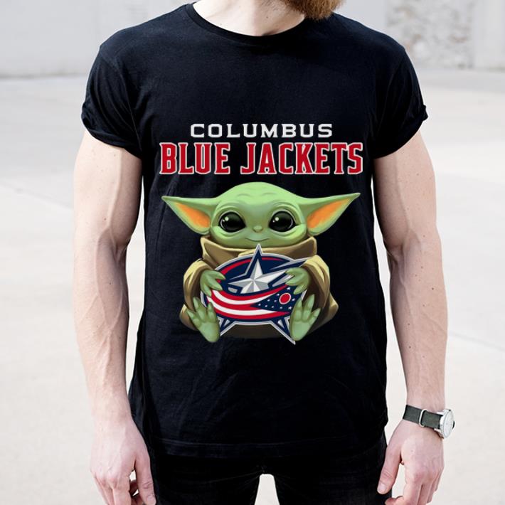 Great Star Wars Baby Yoda Hug Columbus Blue Jackets NHL shirt 4 - Great Star Wars Baby Yoda Hug Columbus Blue Jackets NHL shirt