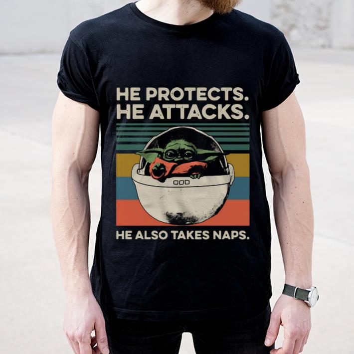 Official Baby Yoda He Protects He Attacks He Also Takes Naps Vintage shirt 4 - Official Baby Yoda He Protects He Attacks He Also Takes Naps Vintage shirt