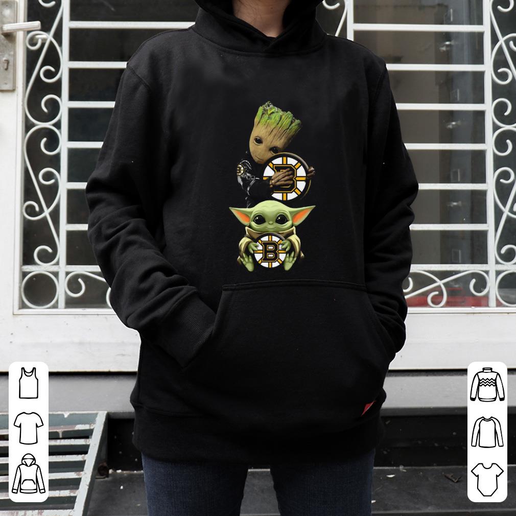Awesome Baby Yoda and Baby Groot hug Boston Bruins shirt 4 - Awesome Baby Yoda and Baby Groot hug Boston Bruins shirt