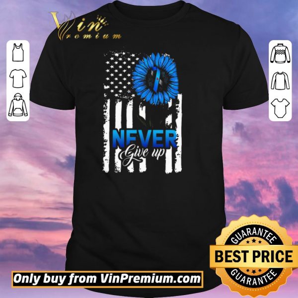 Official American Flag Sunflower Awareness Blue Never Give Up shirt sweater