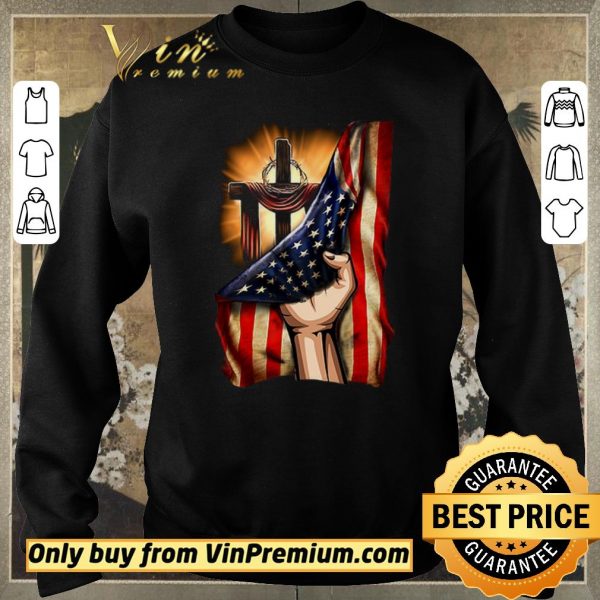 Premium Cross Christ Jesus God America Flag shirt sweater