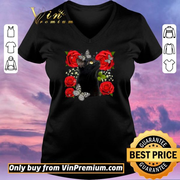 Premium Black Cat Rose Flowers Butterfly shirt sweater