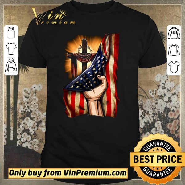 Premium Cross Christ Jesus God America Flag shirt sweater