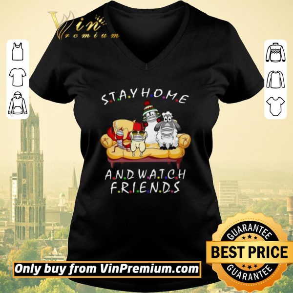 Awesome Stay Home And Watch Friends Cartoon COVID-19 shirt sweater