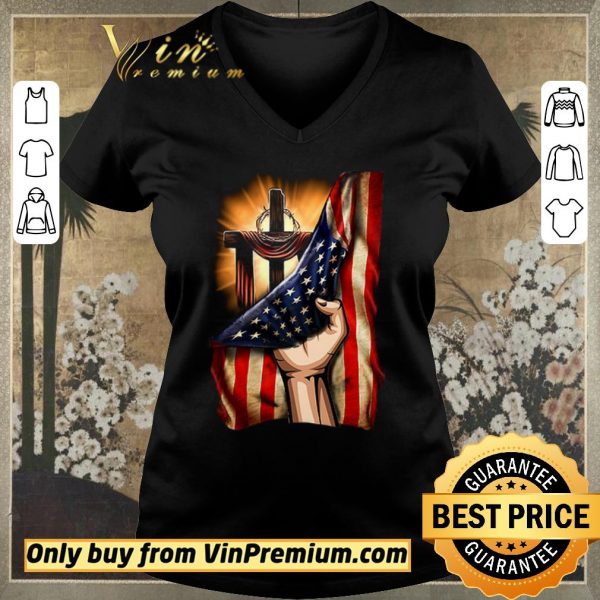 Premium Cross Christ Jesus God America Flag shirt sweater