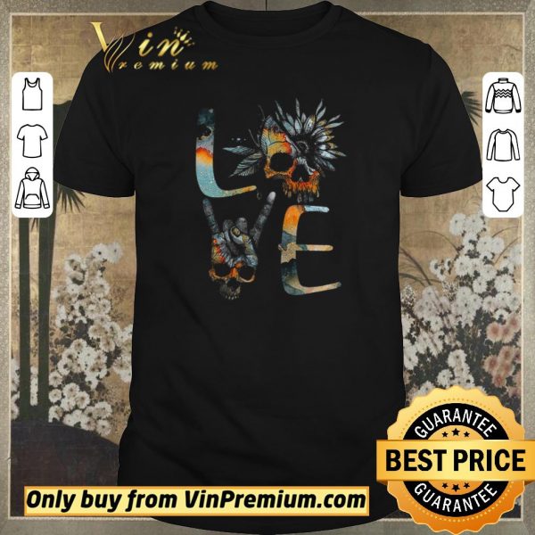 Funny Love Skull Sunflower Rock and roll shirt sweater