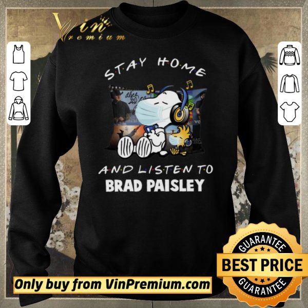 Official Snoopy Woodstock Mask Stay Home And Listen To Brad Paisley shirt sweater