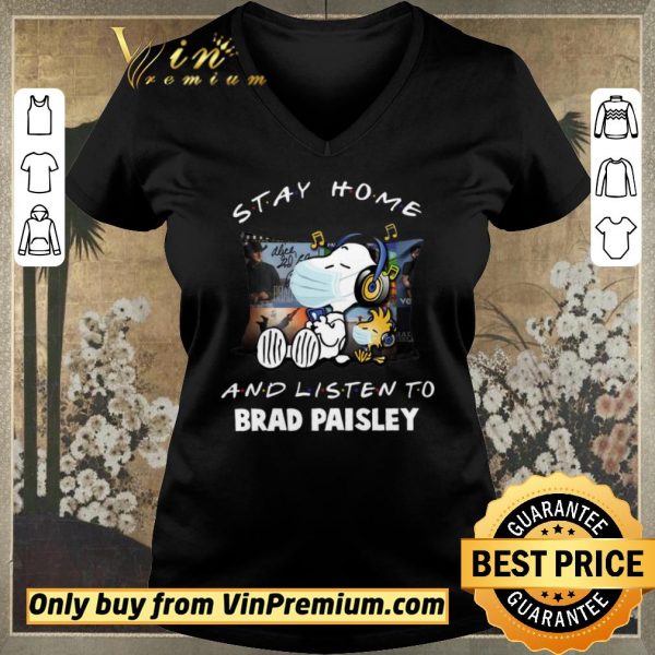 Official Snoopy Woodstock Mask Stay Home And Listen To Brad Paisley shirt sweater