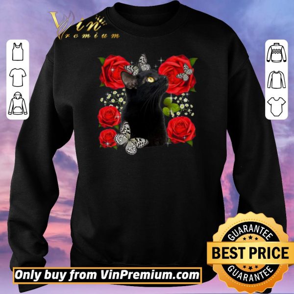 Premium Black Cat Rose Flowers Butterfly shirt sweater