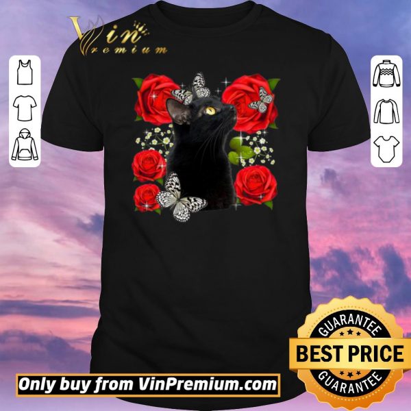 Premium Black Cat Rose Flowers Butterfly shirt sweater