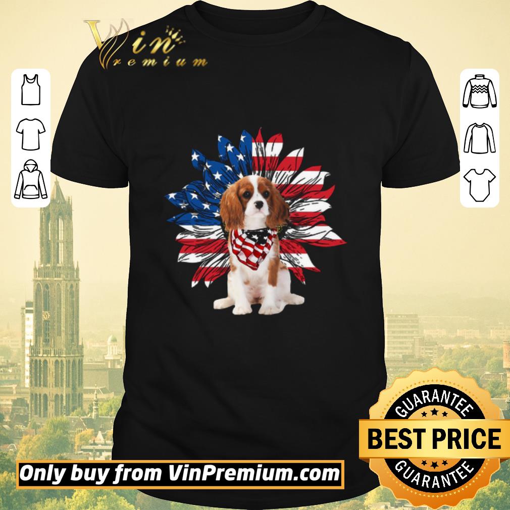 Nice Cavalier King Charles Spaniel Dog Sunflower American Flag shirt sweater