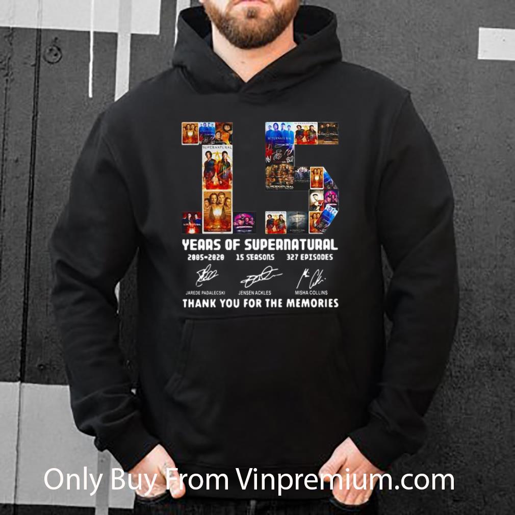 89cfd66e great 15 years of supernatural thank you for the memories signatures shirt 4 - Great 15 Years Of Supernatural Thank You For The Memories Signatures shirt
