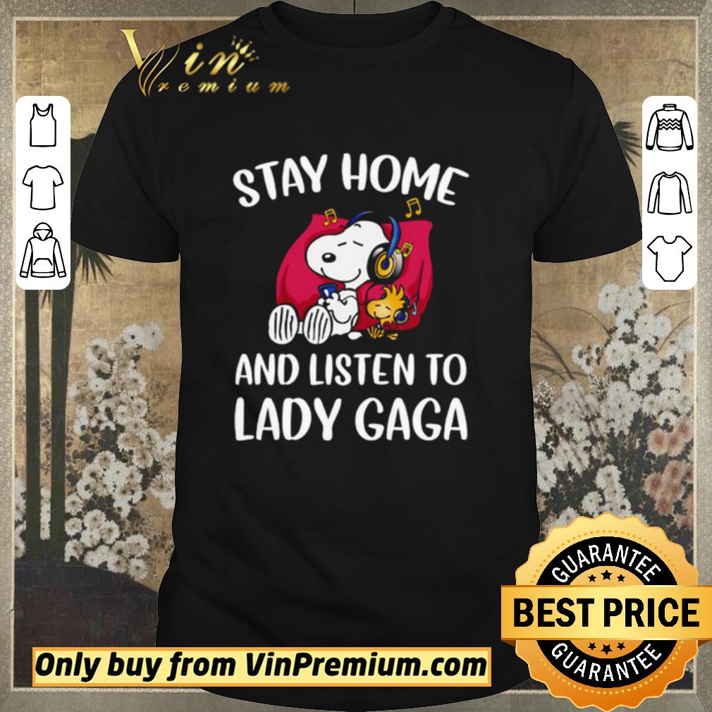 Awesome Snoopy and Woodstock stay home and listen to Lady Gaga shirt sweater