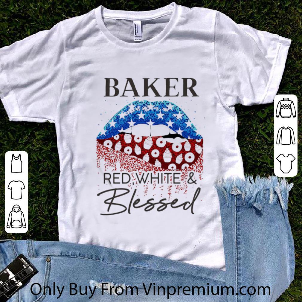 Great Lips Baker Red White And Blessed American Flag 4th Of July shirt