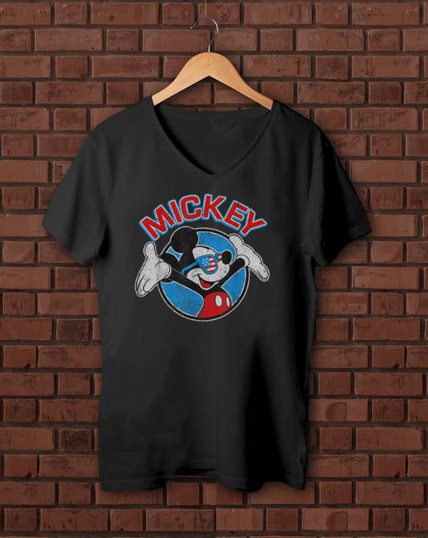 Awesome Disney Mickey Mouse Flag Shades Americana Graphic Shirt