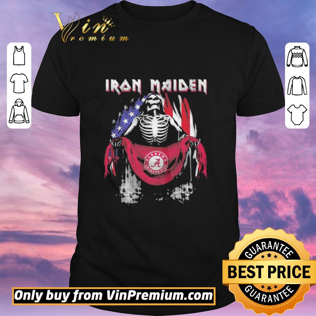 Nice Skeleton Iron Maiden Alabama Crimson Tide Logo American Flag Independence Day shirt sweater