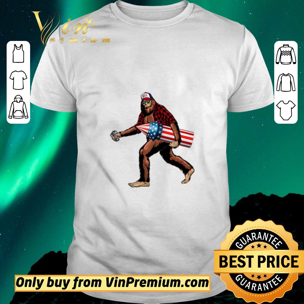 Funny Sasquatch Fireworks Beer American Flag 4th of July Yeti shirt sweater