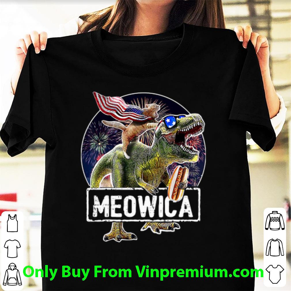 Hot Meowica Cat T-Rex Dinosaur Firework American Flag 4th Of July shirt