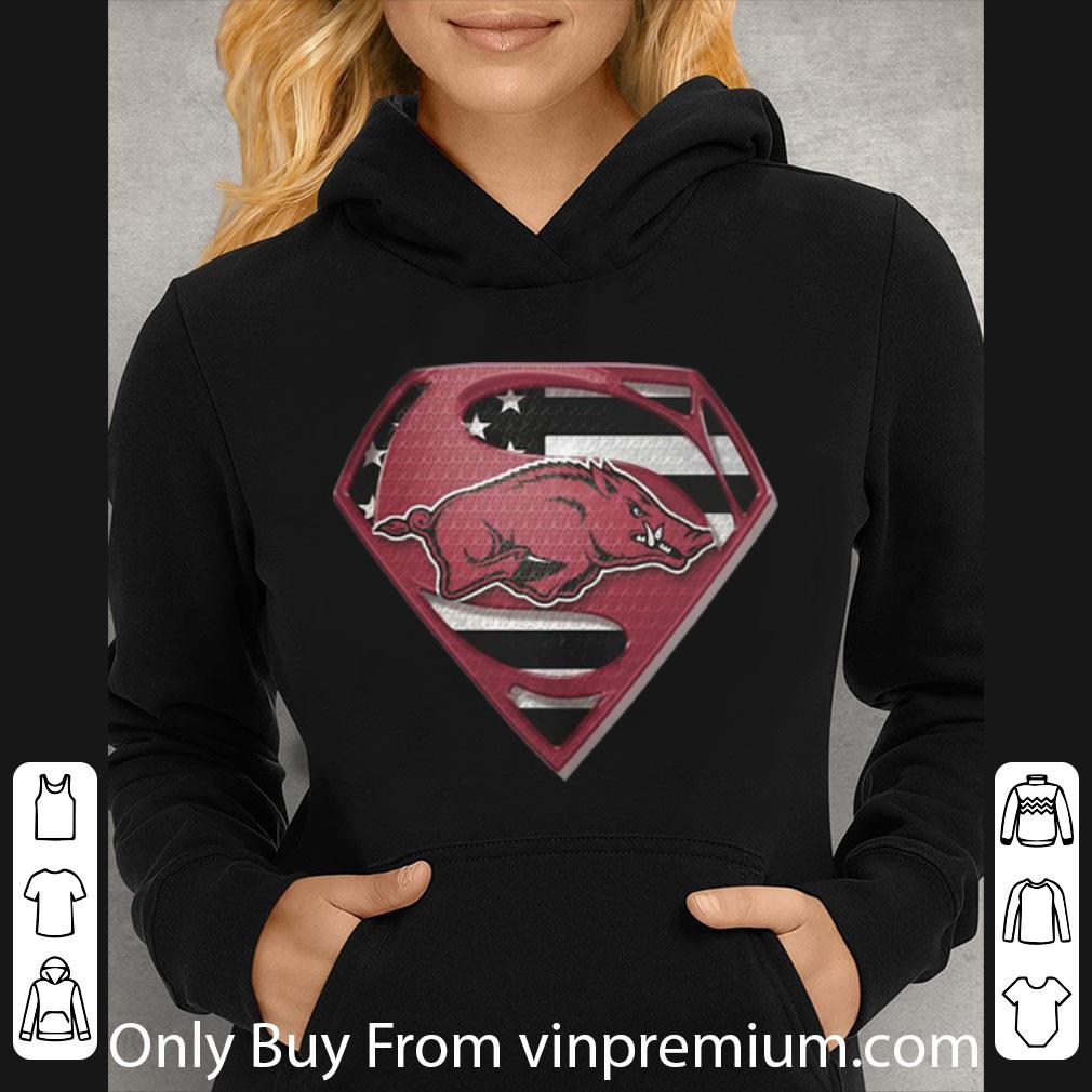 e2bb05a1 top superman university of arkansas hogs american flag shirt 4 - Top Superman University Of Arkansas Hogs American Flag shirt