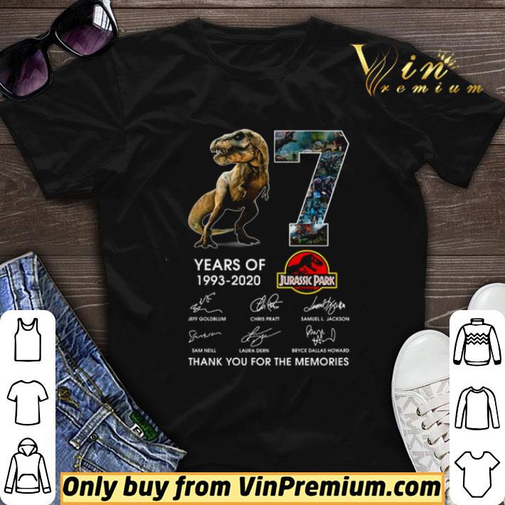 27 years of 1993-2020 jurassic park thank you for the memories signature shirt