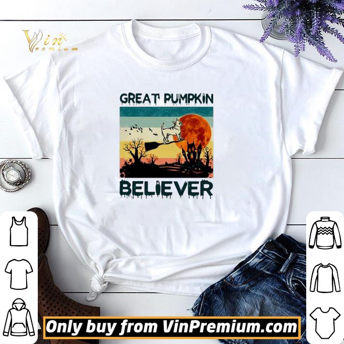 Great Pumpkin Believer Dog Sunset Broom Halloween Vintage Retro shirt sweater