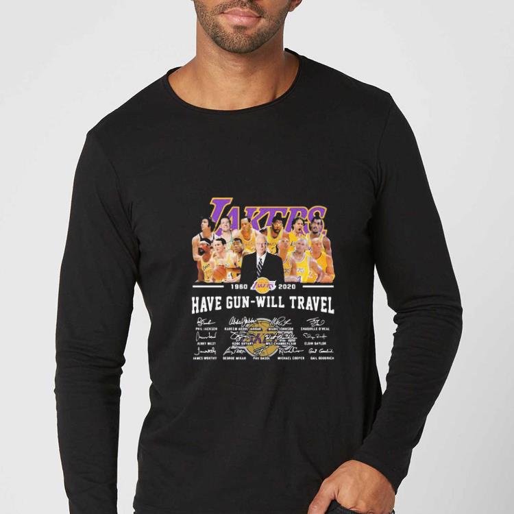55ac4a96 top lakers 1960 2020 have gun will travel signatures shirt 4 - Top Lakers 1960 2020 Have Gun Will Travel Signatures shirt
