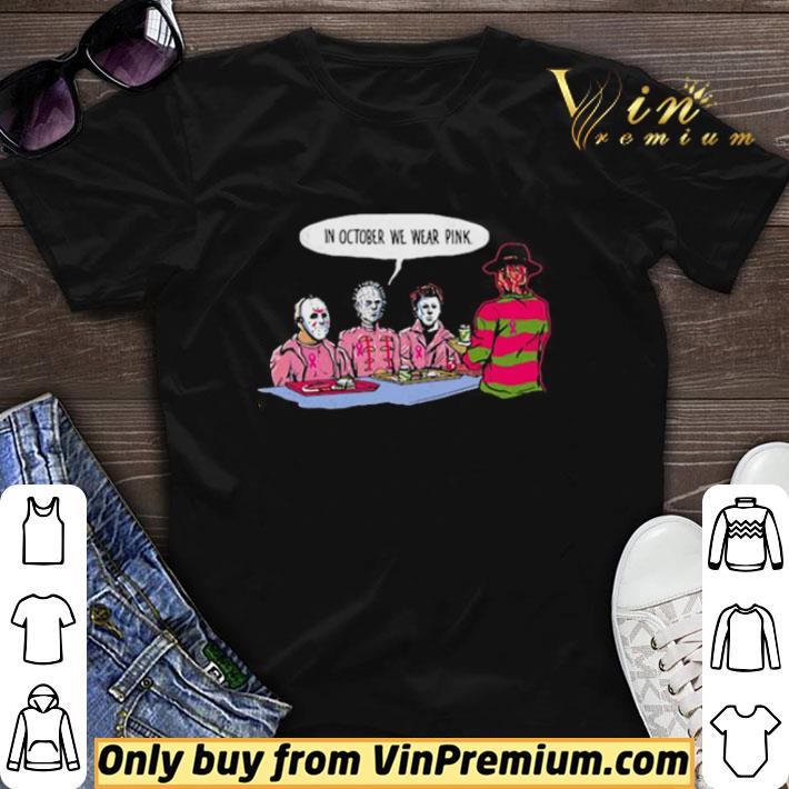 Awesome Halloween krueger jason voorhees michael myers in october we wear pink shirt sweater